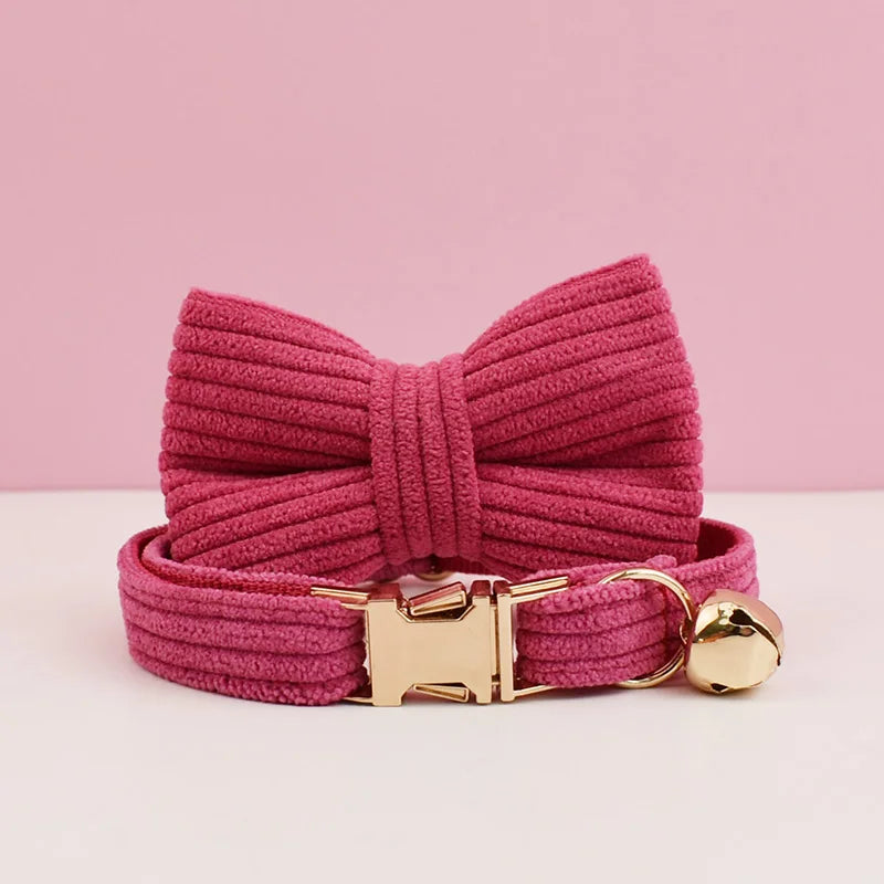 Personalized Breakaway Cat Collar | Engraved Corduroy with Bow Tie