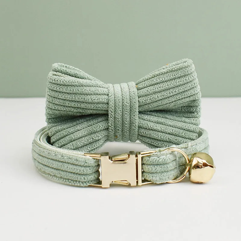 Personalized Breakaway Cat Collar | Engraved Corduroy with Bow Tie