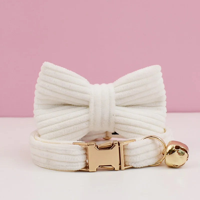 Personalized Breakaway Cat Collar | Engraved Corduroy with Bow Tie