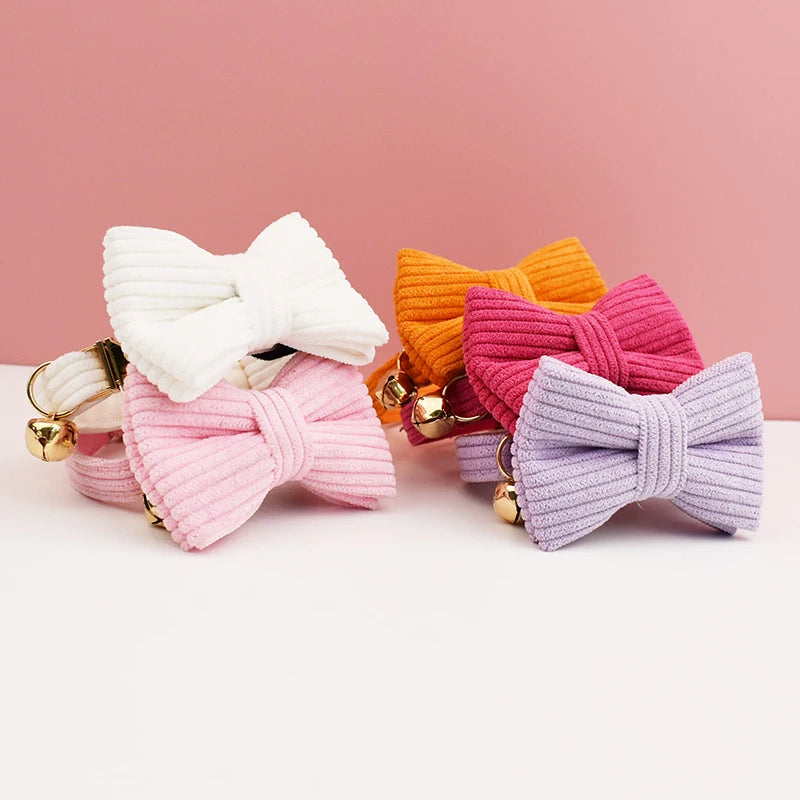 Personalized Breakaway Cat Collar | Engraved Corduroy with Bow Tie