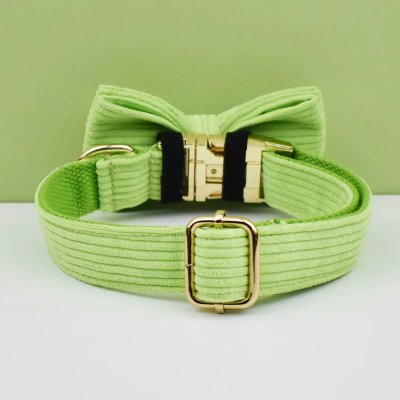 Personalized Dog Harness & Leash Set | 5-Piece Engraved Corduroy Walk Kit with Poop Bag Holder