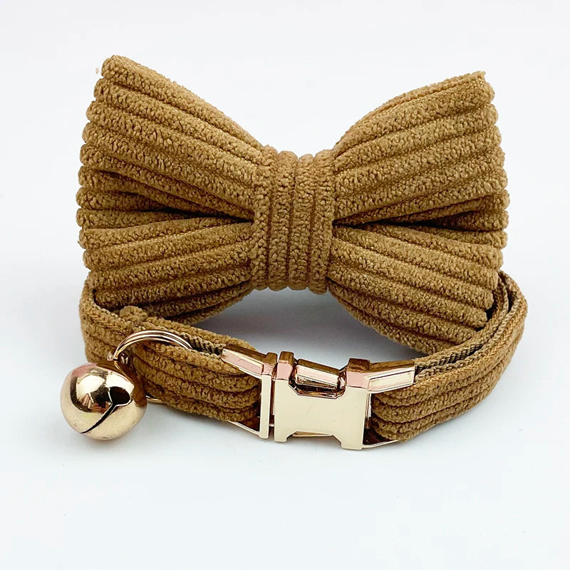 Personalized Breakaway Cat Collar | Engraved Corduroy with Bow Tie