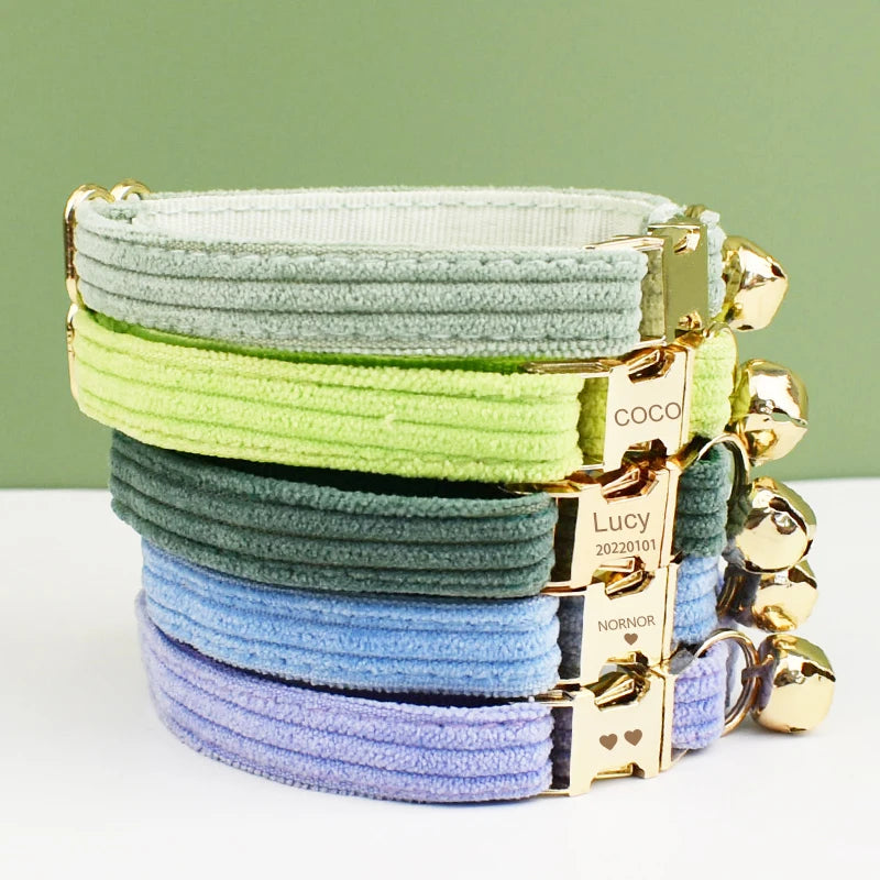 Personalized Breakaway Cat Collar | Engraved Corduroy with Bow Tie