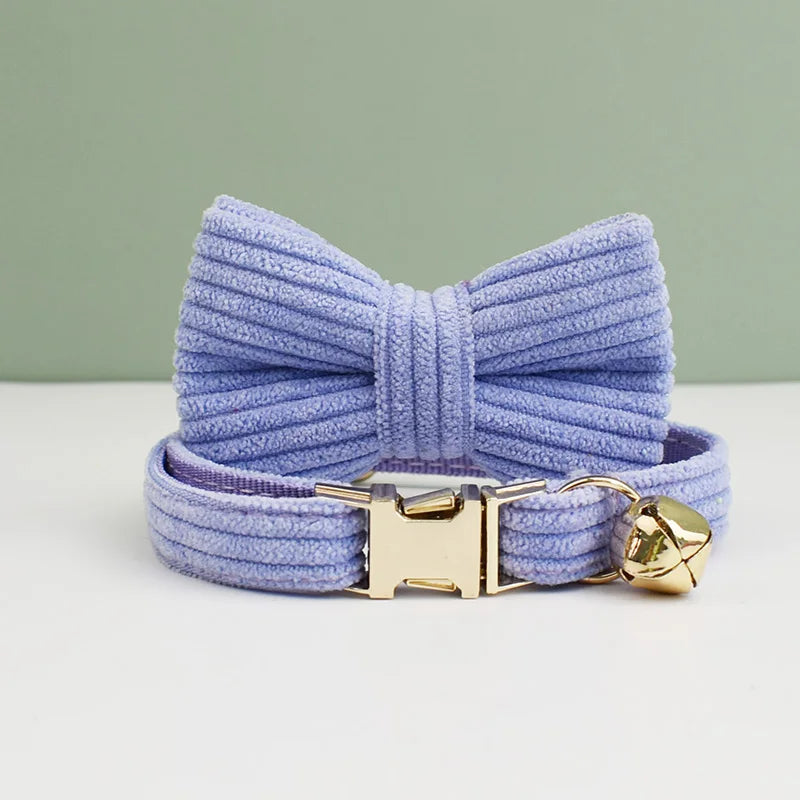 Personalized Breakaway Cat Collar | Engraved Corduroy with Bow Tie